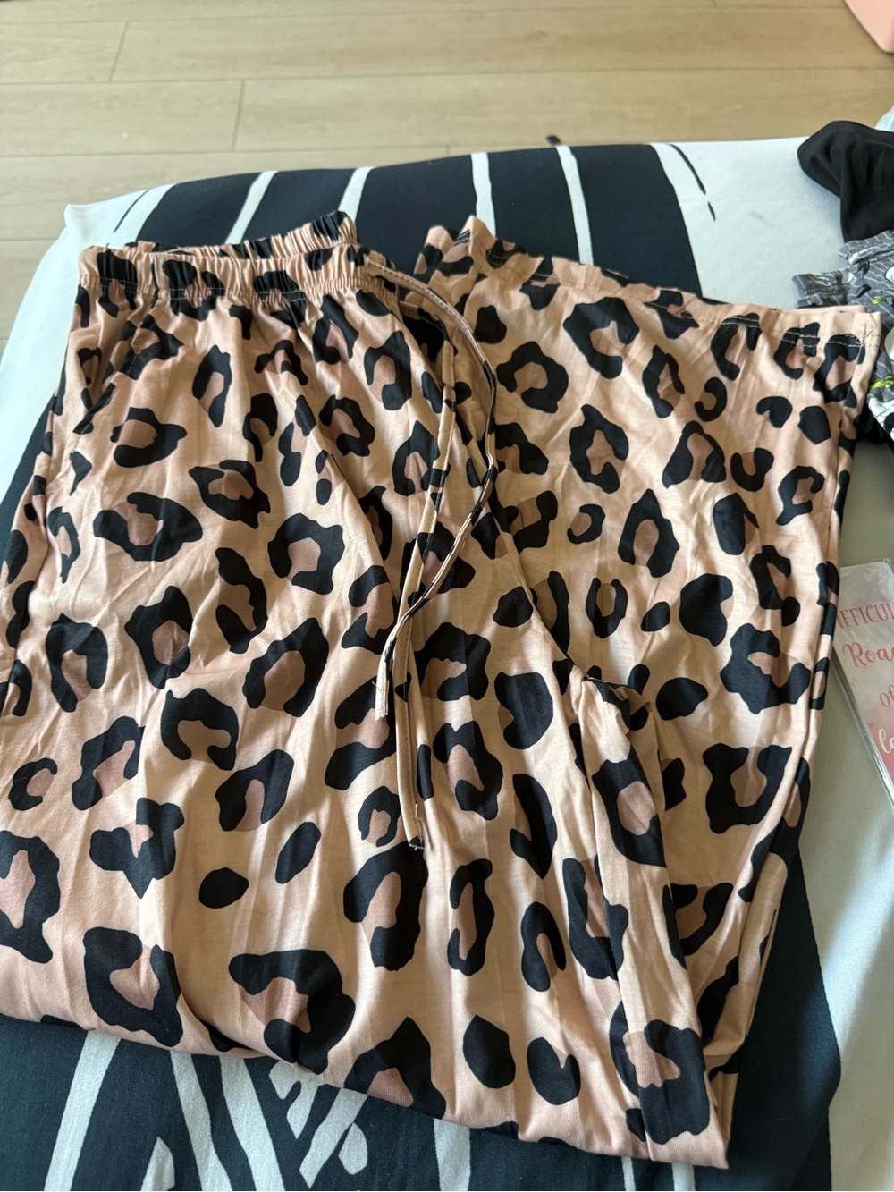 Leopard Print Drawstring pajama Pants - Black on Tan
